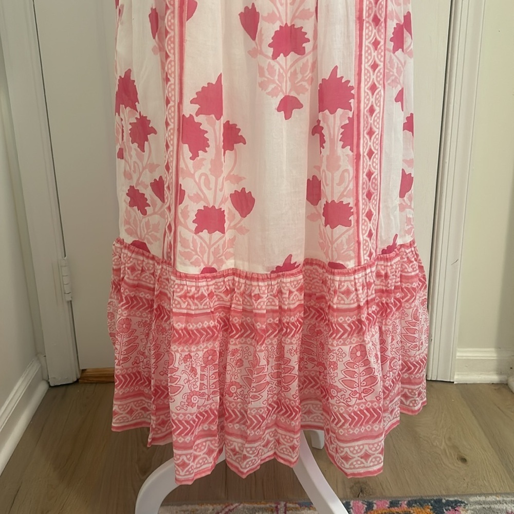 Tuckernuck Oliphant Puff Sleeve Midi Dress in Jaipur Pink & White NWT Size XS - Picture 9 of 14